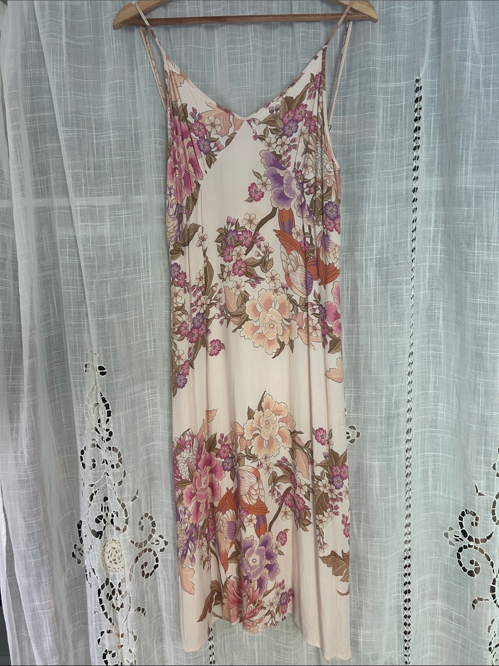 Spell Cream Floral Midi Slip Dress with Pink & Purple Blooms